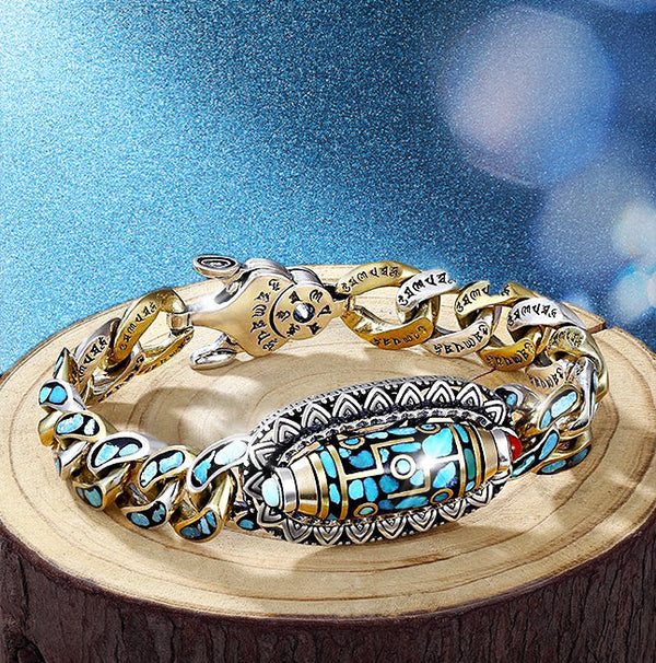 DziCharm ✨Bracelet Dzi à neuf yeux avec mantra à six caractères en turquoise✨