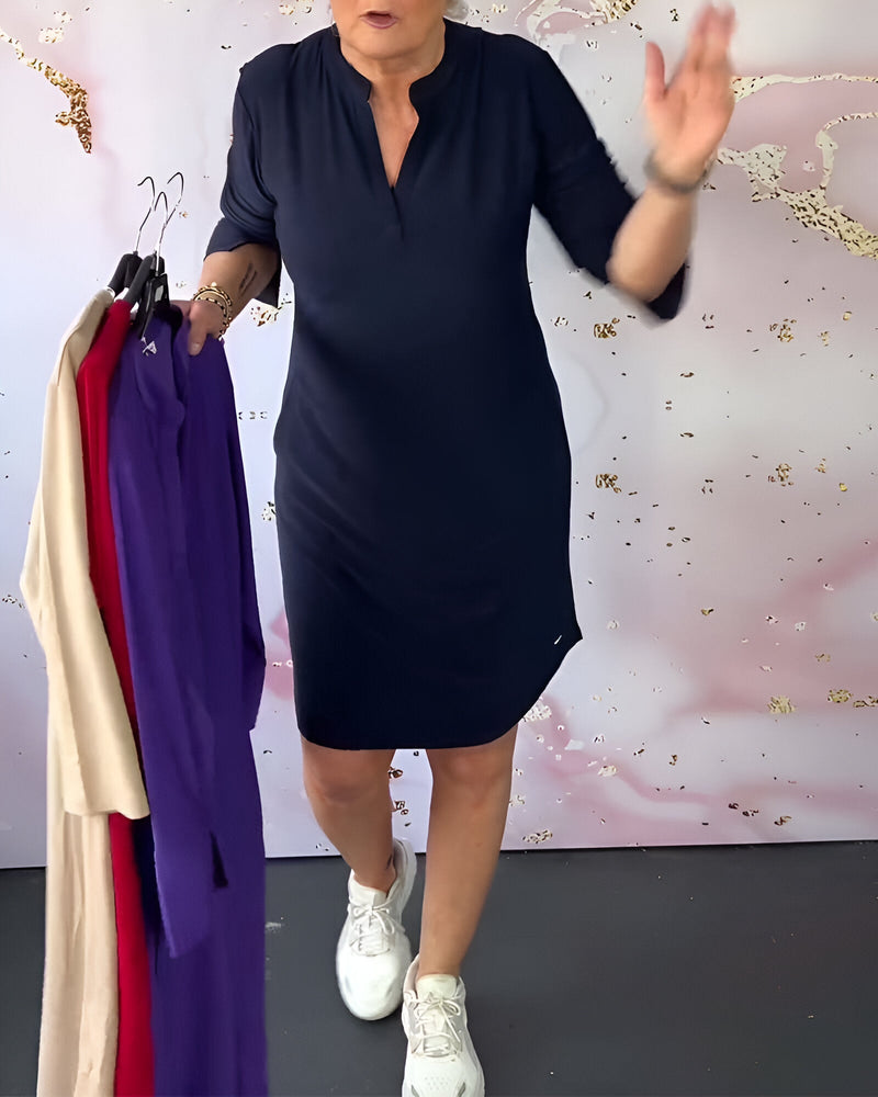 Agatha - Robe Simple à Col en V avec Charme Sans Effort